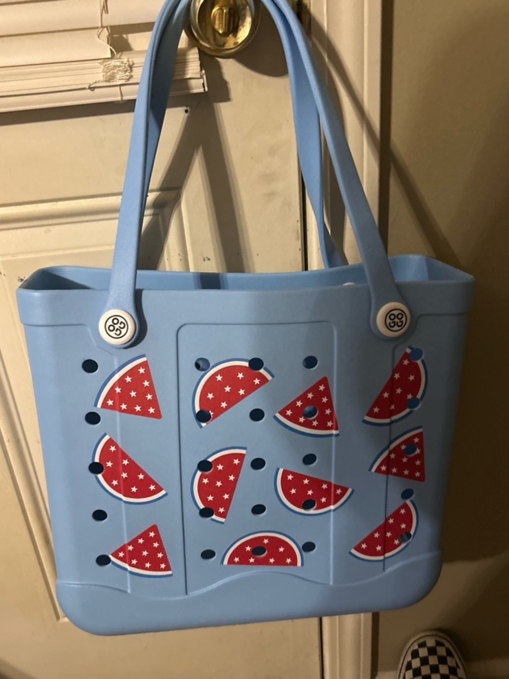 GOGO Light Blue Tote with Red Watermelon Motif